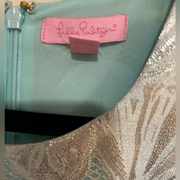 Lilly Pulitzer Blue Metallic Silver Jacquard Sleeveless Mila Shift Dress… - Picture 7 of 10